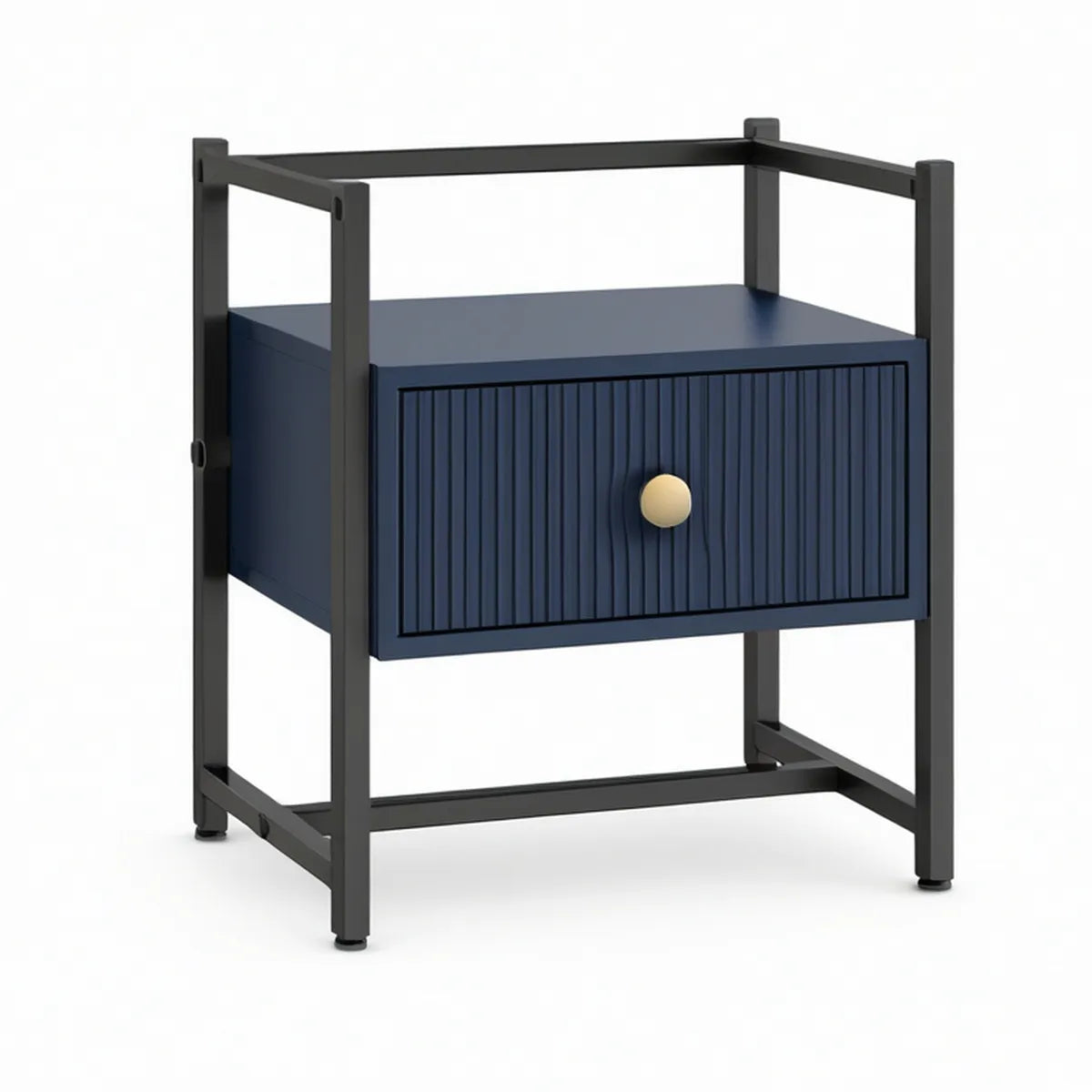 Nachttisch aus MDF und Stahl mit Schublade, 45 x 40 x 65 cm, Dunkelblau/Schwarz/Gold