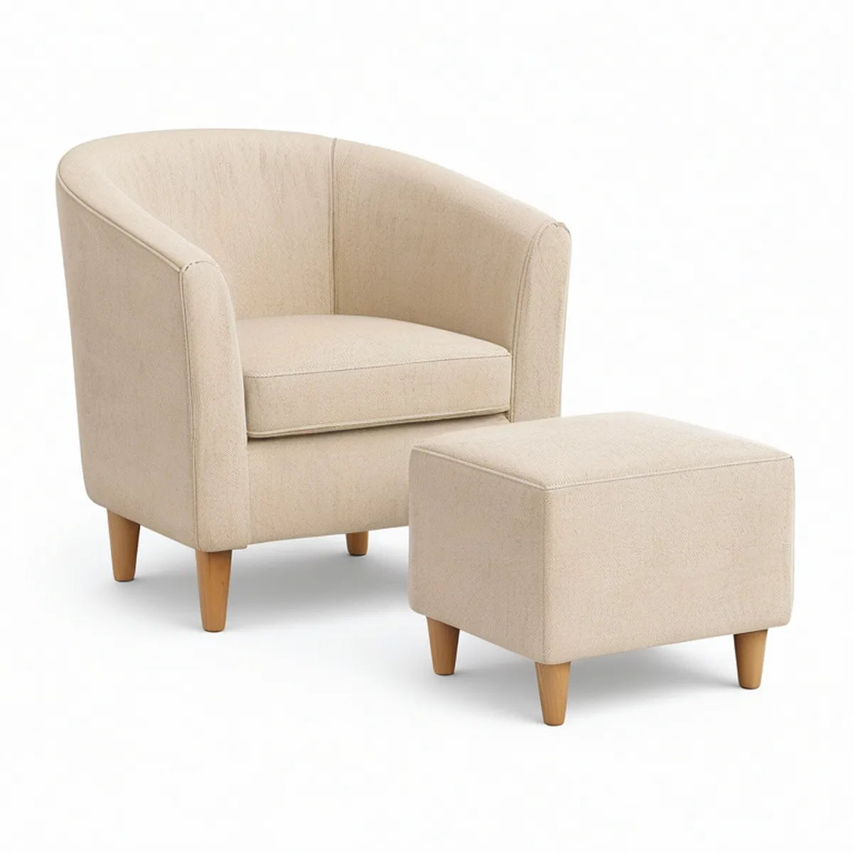 Cocktailsessel mit Hocker, Creme, 72 x 70 x 78 cm