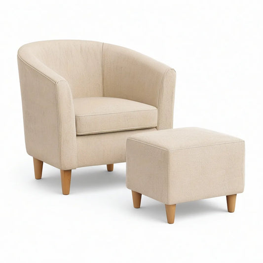 Cocktailsessel mit Hocker, Creme, 72 x 70 x 78 cm