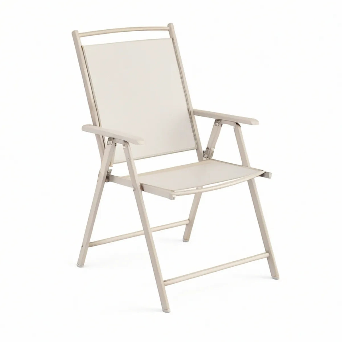 Klappbarer Gartenstuhl mit Armlehnen, Aluminium und Textilene, Creme, 58 x 66 x 92 cm