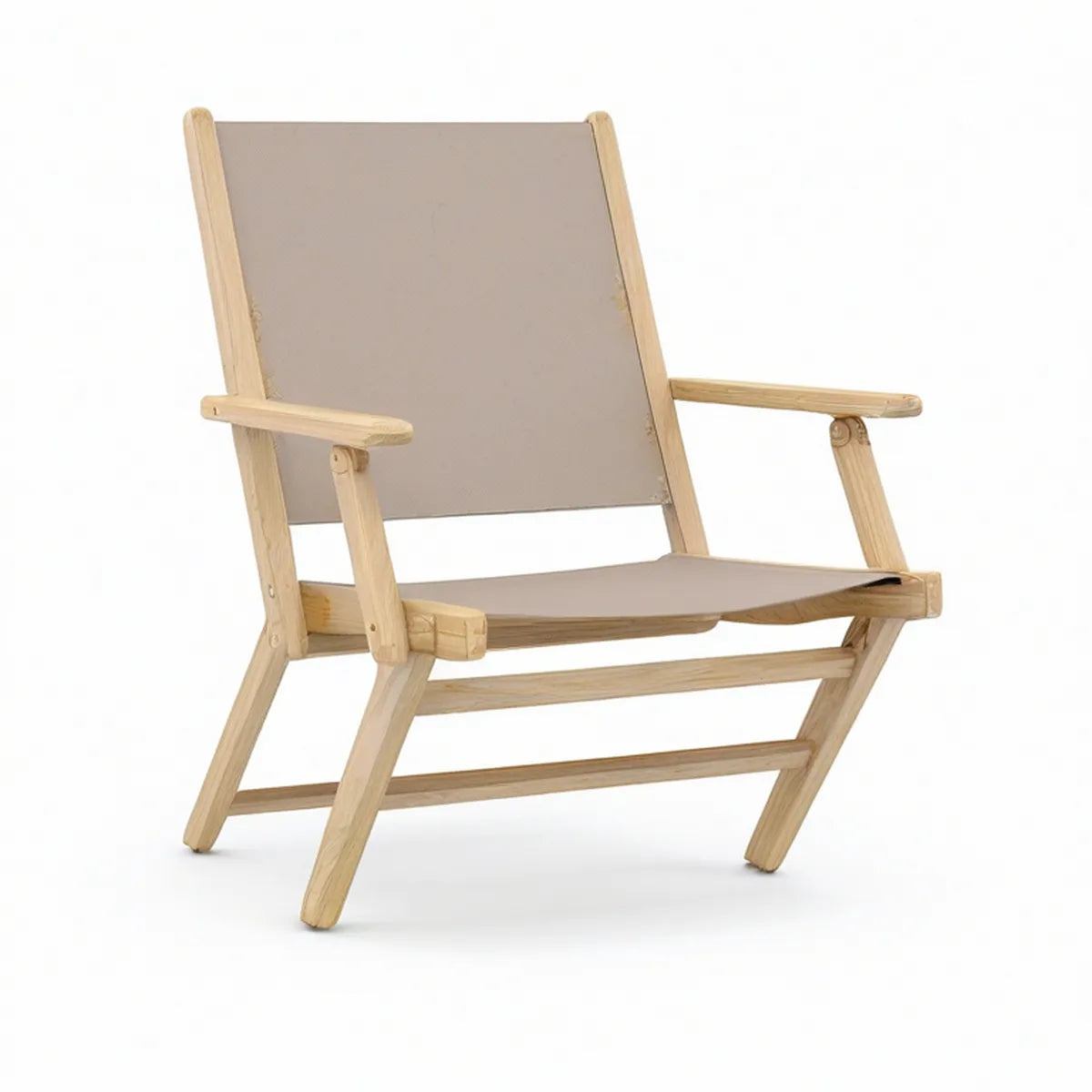 Klappbarer Gartenstuhl mit Armlehnen aus Buchenholz und Baumwollcanvas, Natur/Taupe, 67 x 80 x 95 cm