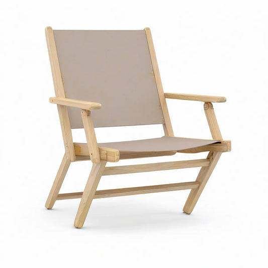 Klappbarer Gartenstuhl mit Armlehnen aus Buchenholz und Baumwollcanvas, Natur/Taupe, 67 x 80 x 95 cm