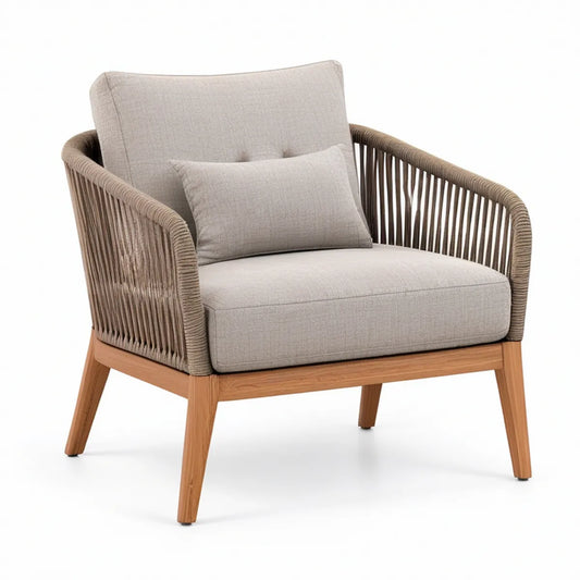 Gartenloungesessel aus Teakholz und Polypropylen-Seil, Beige/Naturbraun, 78 x 83 x 78 cm