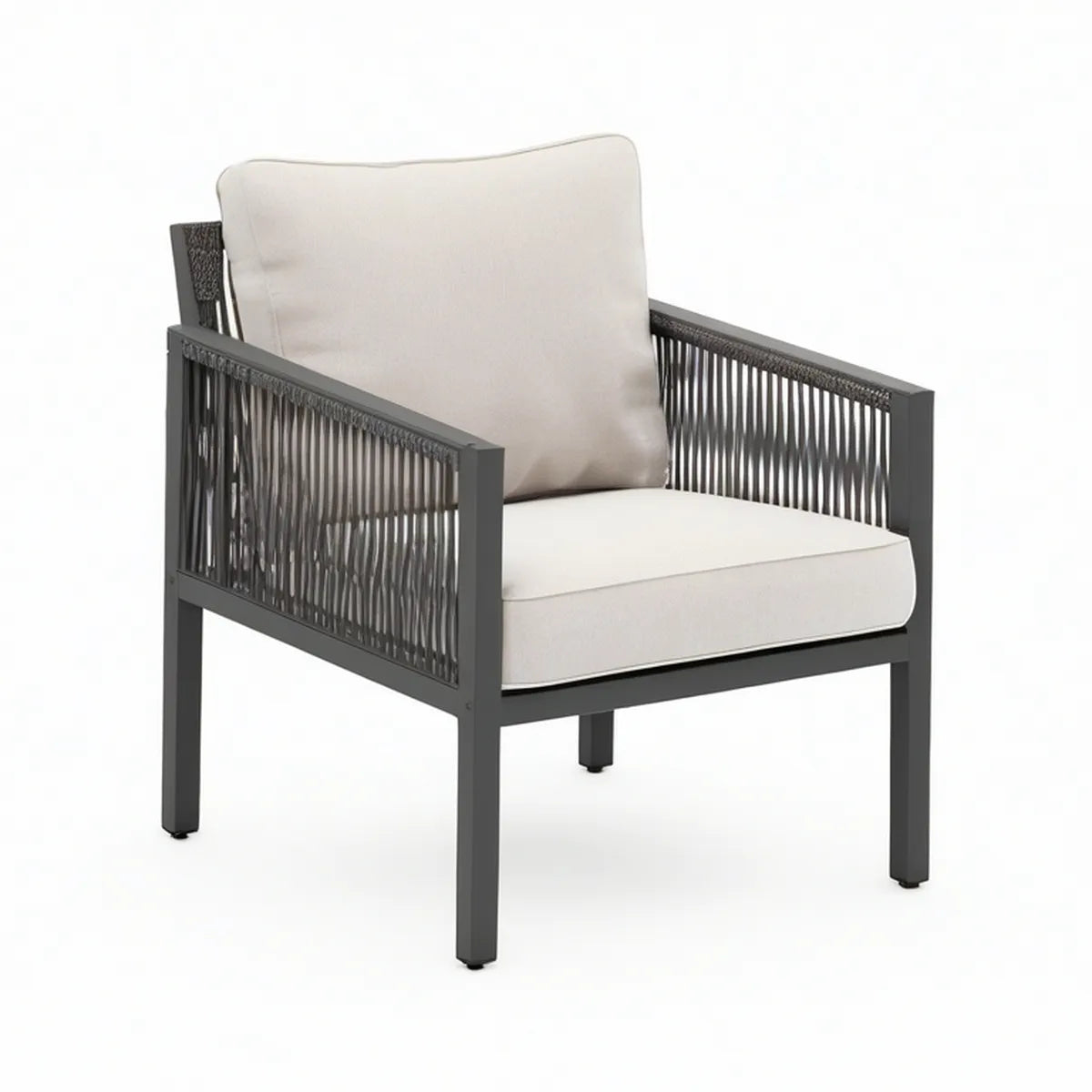 Garten-Armlehnstuhl mit Aluminiumgestell und Seilgeflecht Anthrazit Beige 75 x 75 x 78 cm