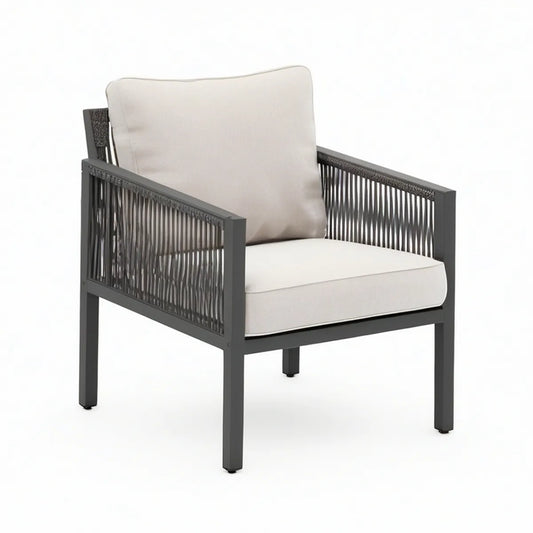 Garten-Armlehnstuhl mit Aluminiumgestell und Seilgeflecht Anthrazit Beige 75 x 75 x 78 cm