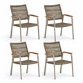 4er-Set Gartenstühle mit Armlehnen, 56 x 62 x 88 cm, Aluminium und PE-Seilgeflecht, Taupe/Braun/Schwarz