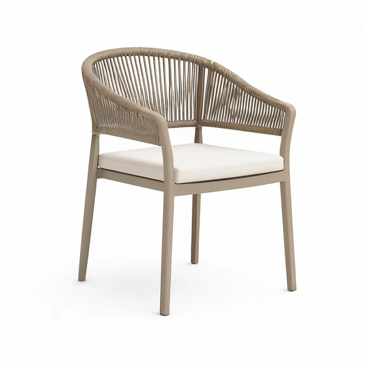Gartenstuhl mit Armlehnen, Aluminium und Polypropylenseil, Taupe/Cremeweiss, 61 x 59 x 78 cm