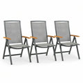3er-Set klappbare Gartenstühle mit Armlehnen, Grau/Natur, 58 x 65 x 110 cm