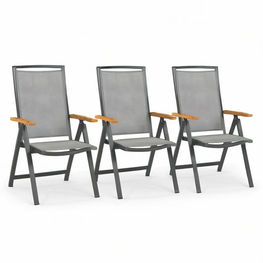 3er-Set klappbare Gartenstühle mit Armlehnen, Grau/Natur, 58 x 65 x 110 cm