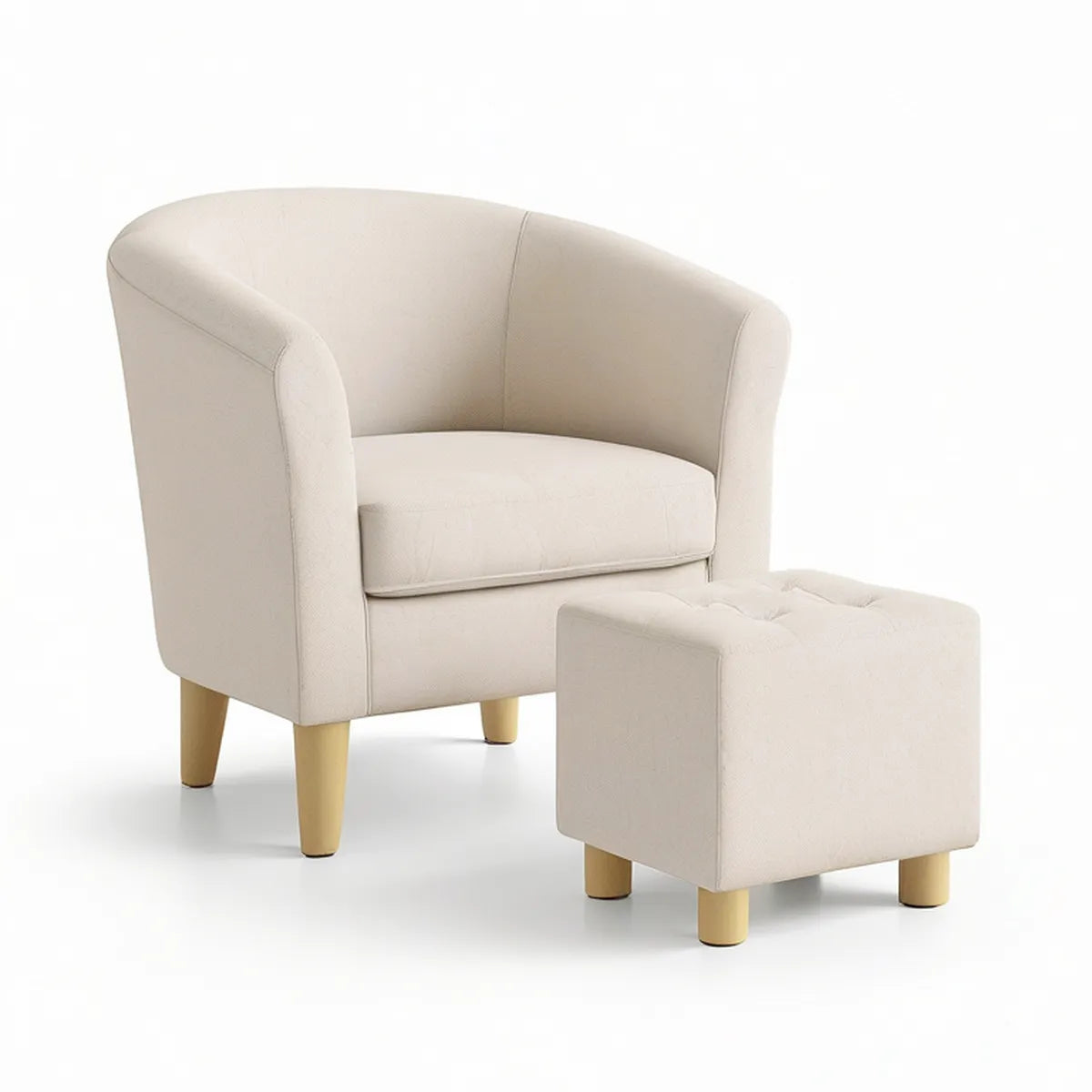 Gepolsterter Sessel mit Fussocker, Creme/Hellbraun, 70 × 68 × 78 cm