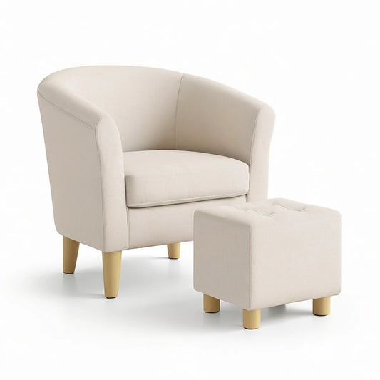 Gepolsterter Sessel mit Fussocker, Creme/Hellbraun, 70 × 68 × 78 cm