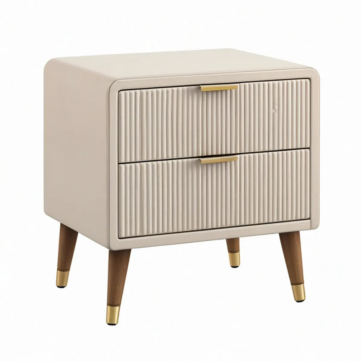 Nachttisch mit 2 gerillten Schubladen, 50 × 40 × 55 cm, Creme