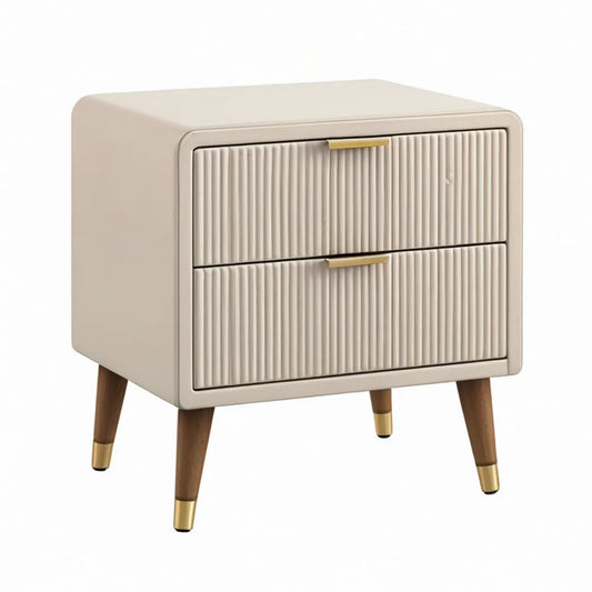 Nachttisch mit 2 gerillten Schubladen, 50 × 40 × 55 cm, Creme